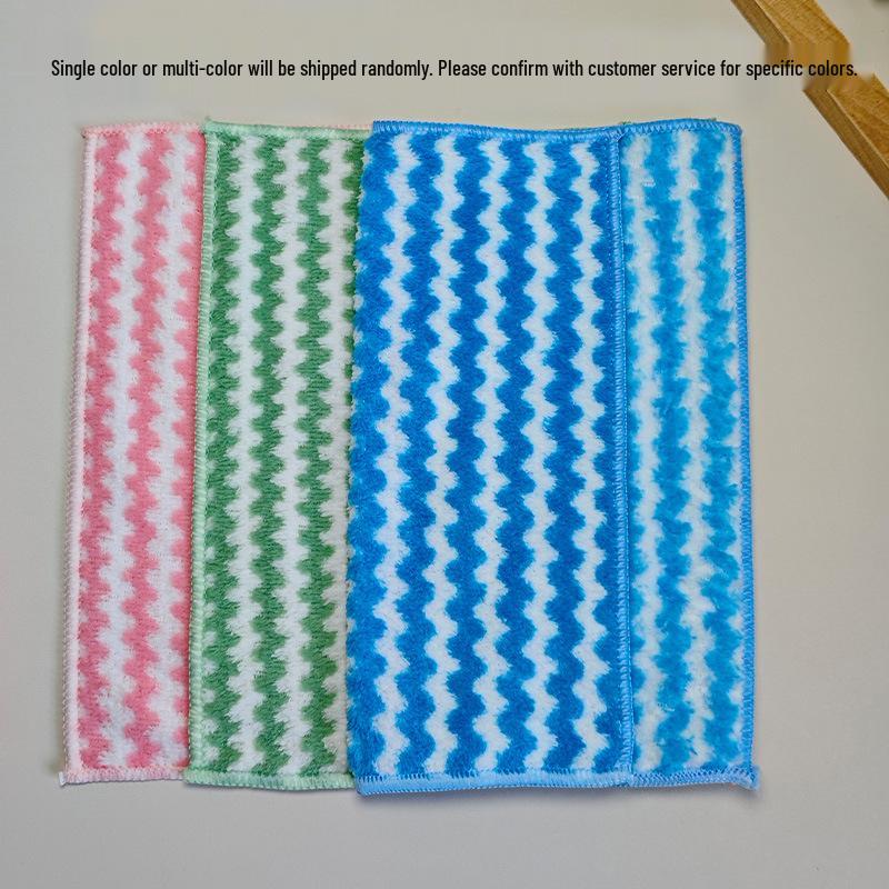Wave Pattern Ultra-Fine Fiber Dish Cloth: Absorbent, No Lint, Oil-Repellent Scouring Pad.