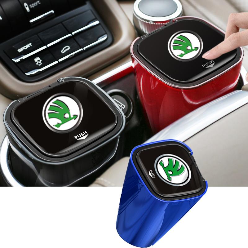 High-Grade Car Ashtray With Led Lights With Logo Creative Persona For Skoda Octavia A5 A7 RS Fabia Superb Accessories H58W