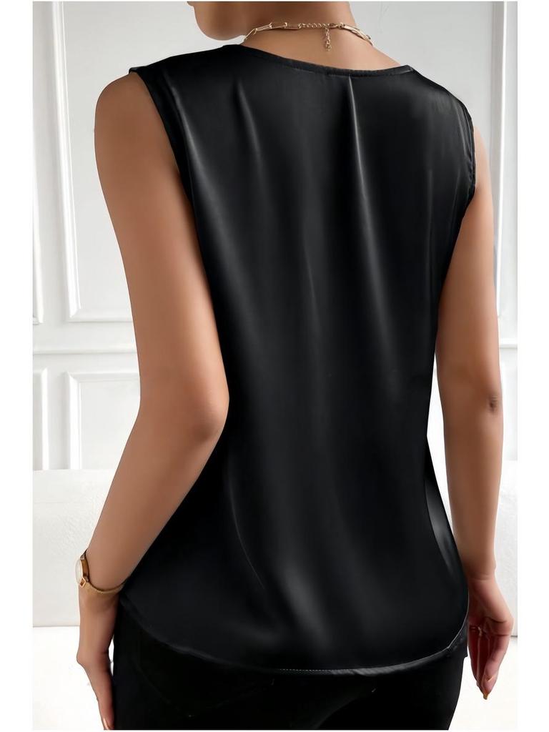Versatile Faux Silk High-Elastic Solid Color Women's Tank Top