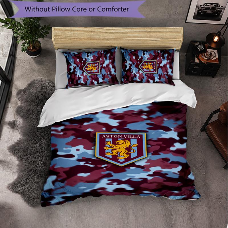 Set Biancheria da Letto Aston Villa Football 3 Pezzi Morbido Set Copripiumino con Federe Set Decorazione Camera da Letto per la Casa