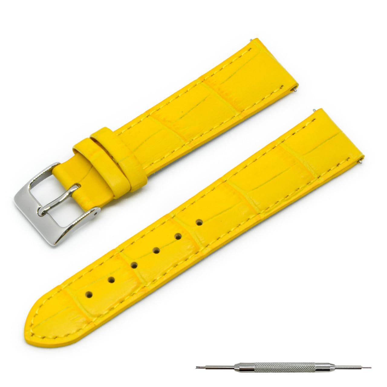 CASSIS Calfskin Embossed Watch Strap, Waterproof Backing, AVALLON Series, 18mm, Yellow, with Replacement Tool, D1022238197018