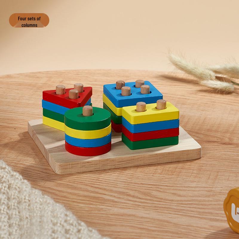 

Монтессори Деревянный Набор для Сопоставления Геометрических Фигур - Игрушка с Четырьмя/Шестью Столбиками для Обучения в Раннем Детстве