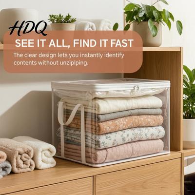 Seasonal Clothing Storage Clear Bag, with Lids And Handles, Stackable Bag Foldable