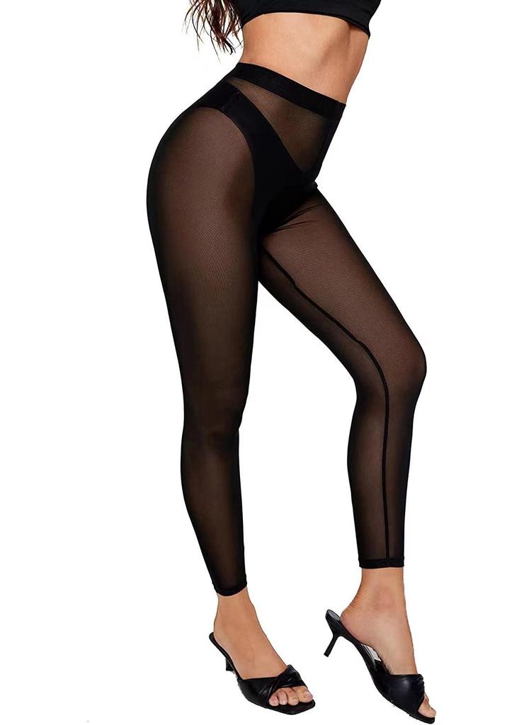 Sexy Netz-Leggings in Unifarben, Neun-Punkte, Transparent, für Schlankere Taille und Beine