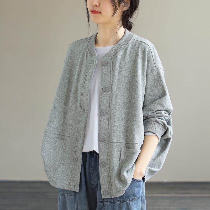 Women's Solid Color Baseball Jacket Loose Leisure Artistic