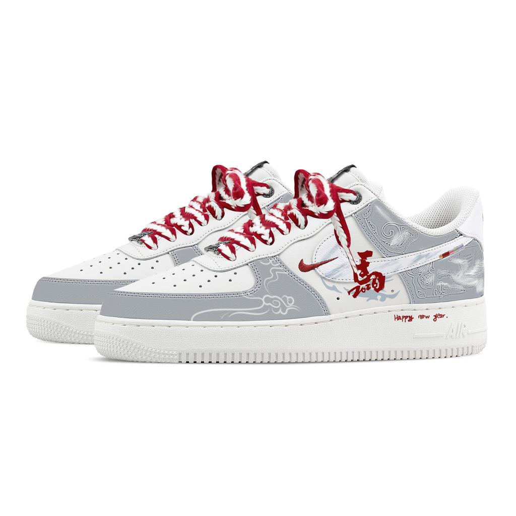 Nike Air Force 1 Galloping Horse Renewal Heart Box Leather Breathable Low top Skateboard Shoes Men's Gray White IQ1119-011(Team529--)