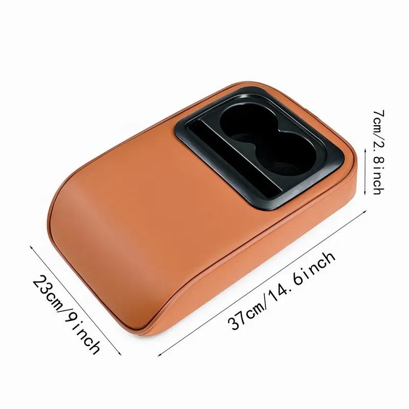 2 in 1 Car Armrest Cushion with Cup Holders, PU Leather Center Console Pad, Portable Height Adjustable Pillow for Comfort Suppor
