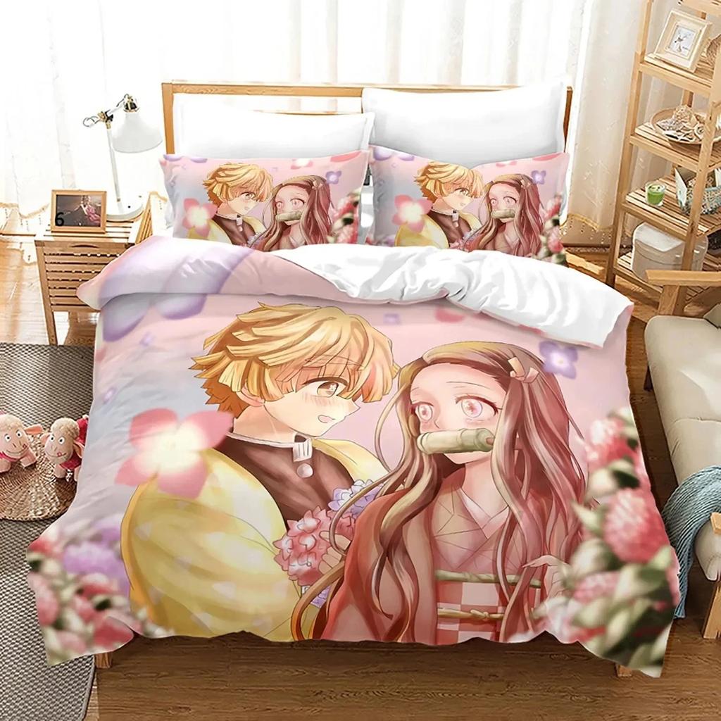 Demon Slayer Ensemble de literie 3D Anime Housse de couette Taies d'oreiller Simple Double Complet Queen King Size Garçons Filles Cadeau Décoration d'intérieur