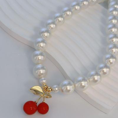 Tktok Moda Popularny Duży Naszyjnik z Wiśnią Perłowy Temperament Retro Premium Naszyjnik z Koralików