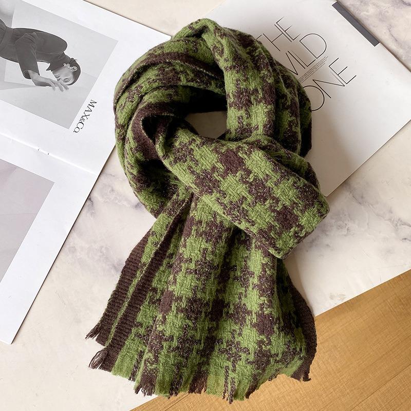 Wool plaid scarf women's autumn and winter versatile red new high-end couple Chinese red scarf