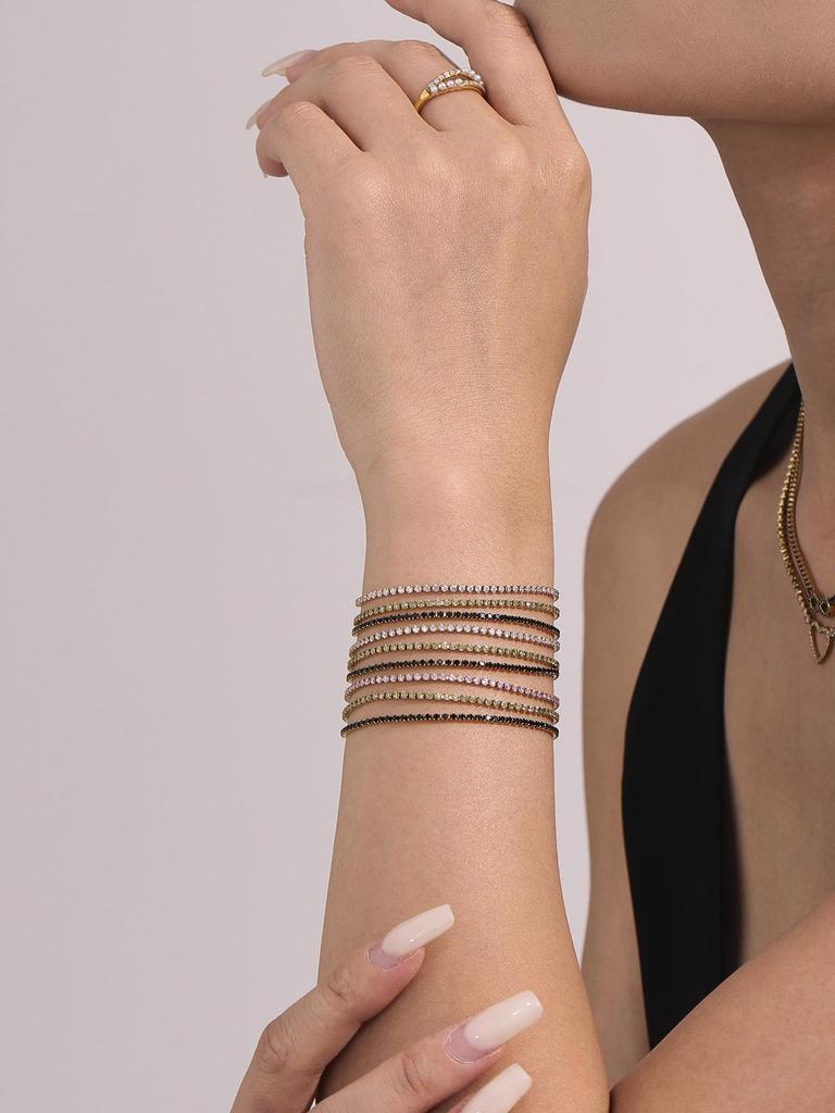 Oumaijia 18K Gold Zircon Titanium Steel Slim Bangle - Versatile Stackable Fashion Jewelry