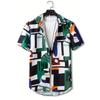 Hawaiian Shirts Geometry Men's Color Block Graphics Beach Vacation Short Sleeve Fashion Buttoned Tops
