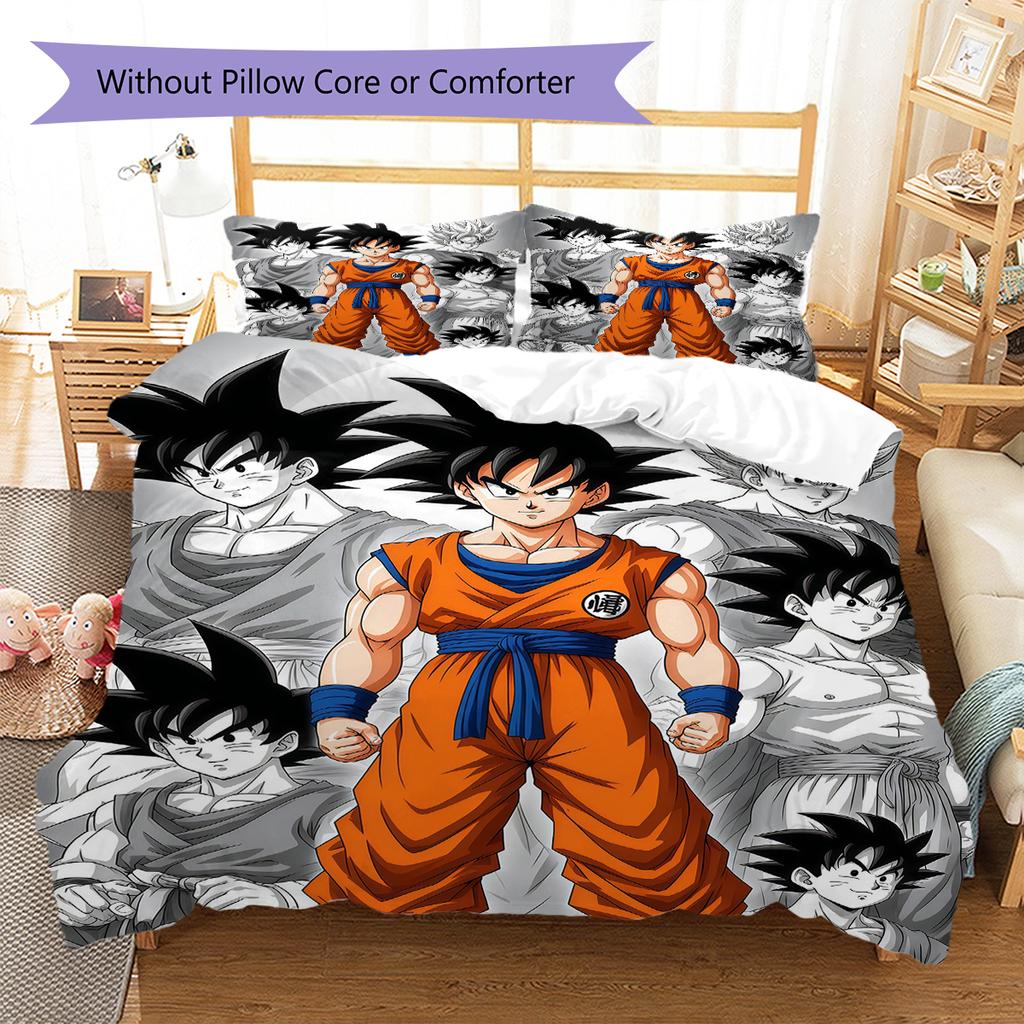 Son Goku Pattern Bedding,Quilt Set Quilt Cover Pillowcase Home Birthday Gift (1 * duvet cover + 2 * pillowcase, without core)