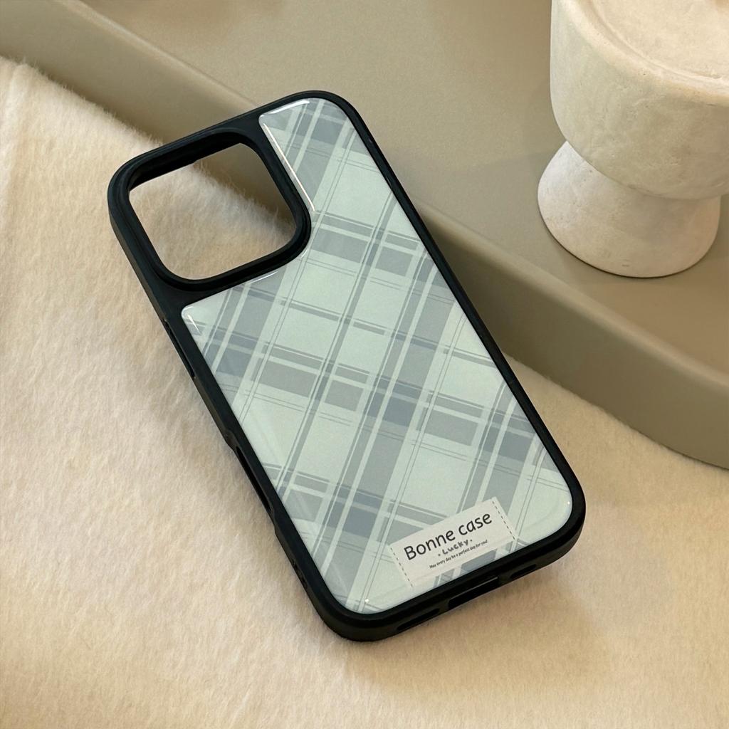 Suitable for vintage green plaid patterns16Apple17promax Phone case iphone15Epoxy anti-drop protection13Hard11Korean Style