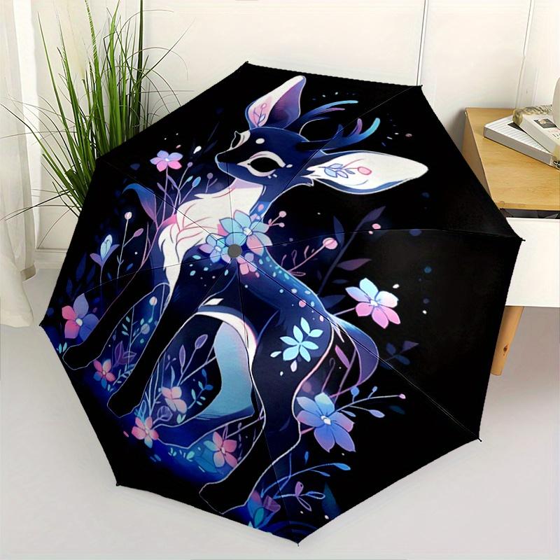 

1pc Sika Deer Automatic Opening and Closing Folding - A Good Choice for Gifts, Fashionable and Convenient Umbrella With Cute Cartoon Characters,