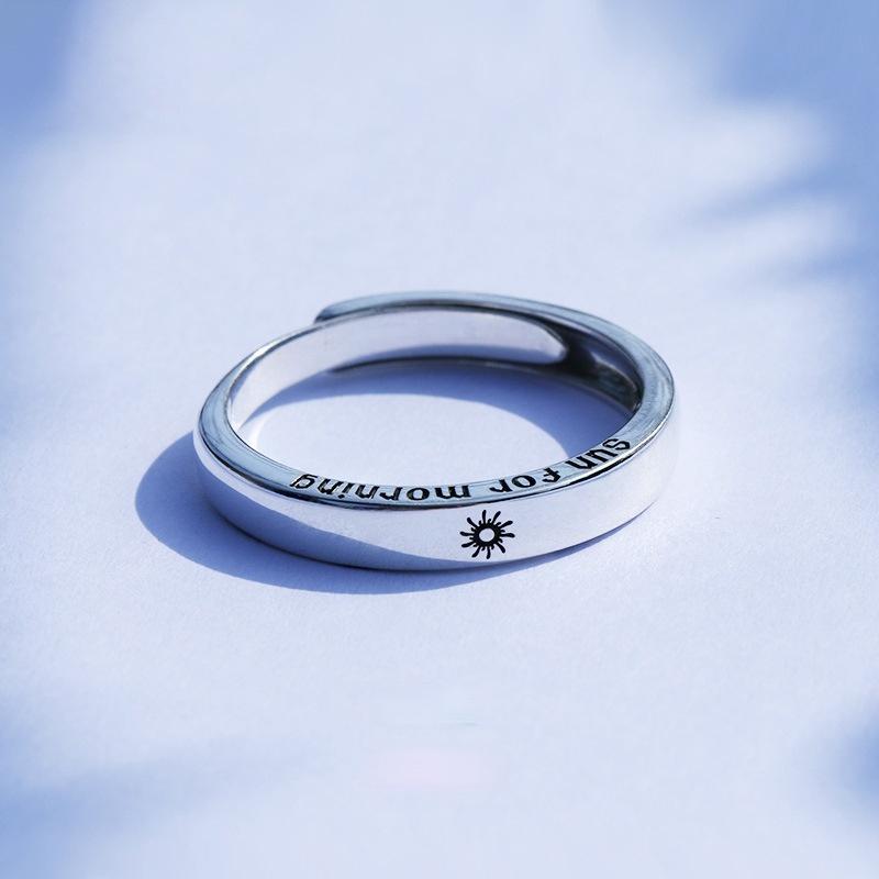 New Adjustable Size Ring Sun Moon Couple Ring Simple Silver Open Ring Men's and Women's Couple Engagement Jewelry Gifts