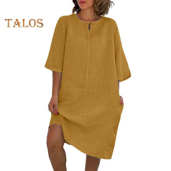 Rochie de vară pentru femei, cu mânecă lungă, cu guler rotund, stil midi, stil vară, vacanță, plajă, rochie de vară