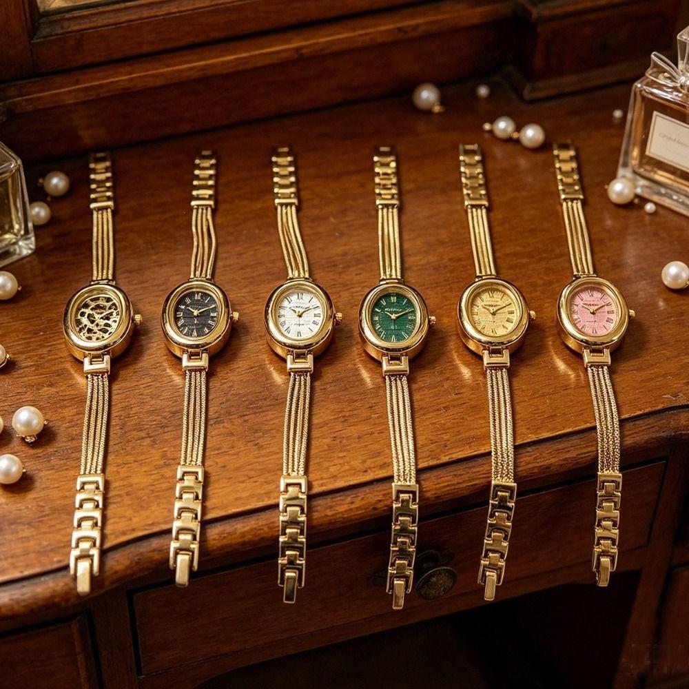 Gold Tassel Chains Watch Alloy Oval Quartz Watch Delicate Quartz Wristwatch  Fashion Wear