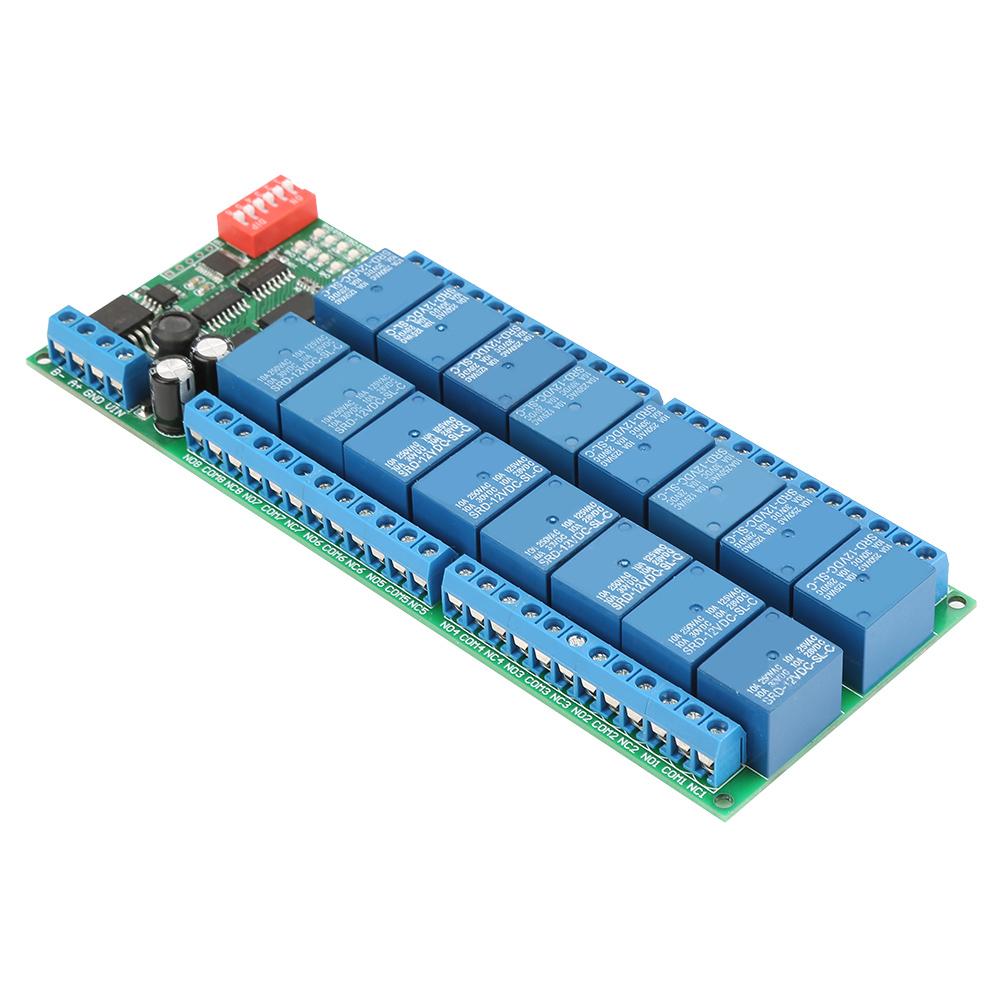 Placa de módulo de relé DC 12 V 16 canais MODBUS RTU RS485 Controlador PLC Porta serial Switch