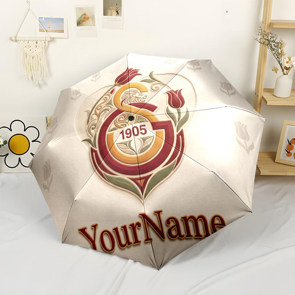 Galatasaray1 Customized Name Umbrella Compact Travel Automatic Umbrella Retractable Design with 8-Rib Durability Foldable Design