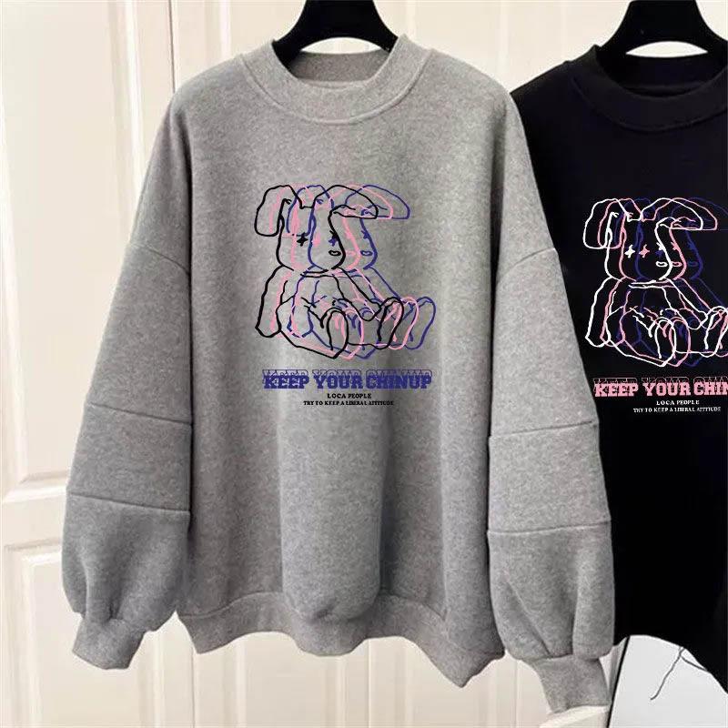 Sweatshirt Women Fleece-Lined Oversize Sweatshirt Winter Thickened Crew Neck Pullover Long Sleeve Mid-Length Loose Fit Top Sweatshirt