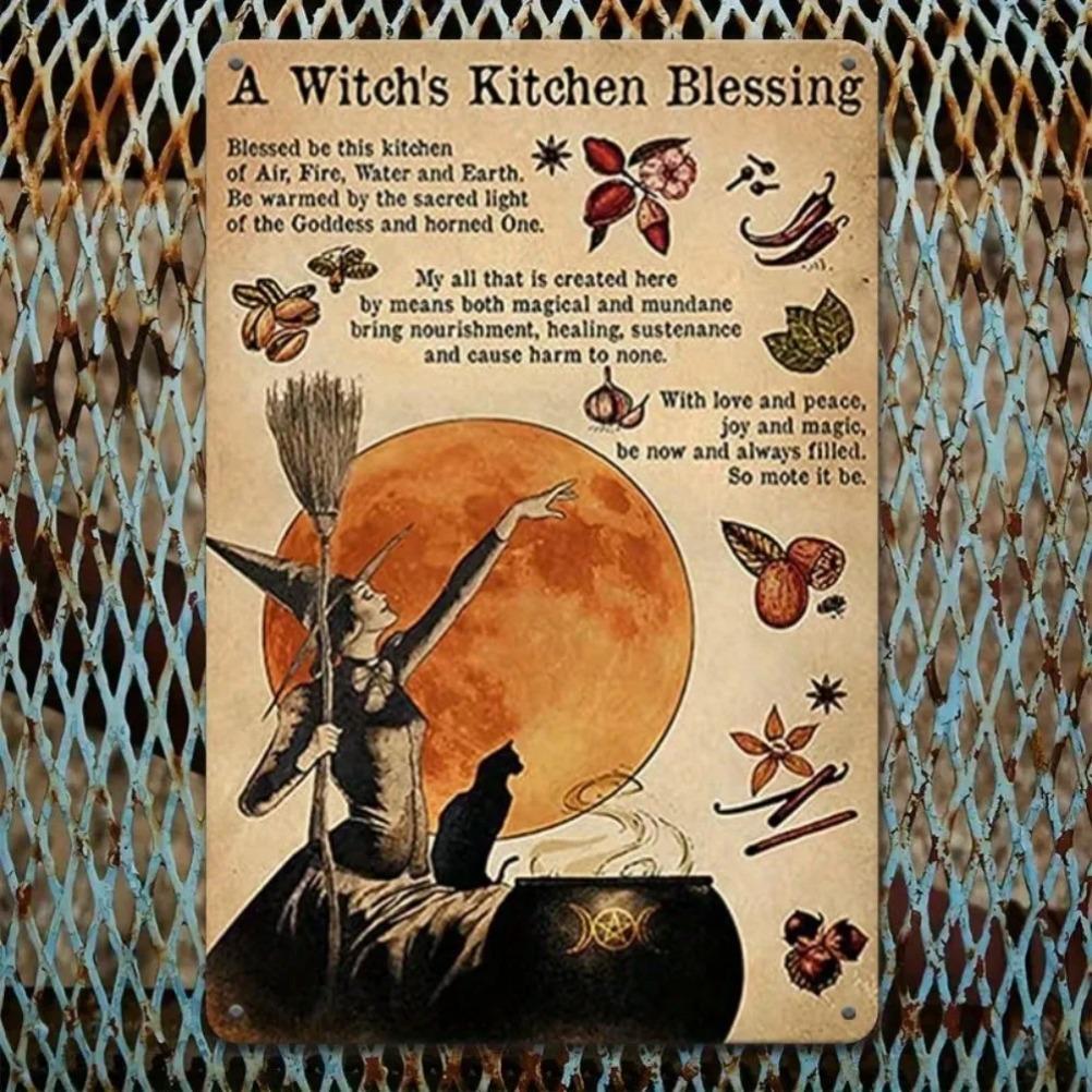Retro Witch Kitchen Blessing Metal Sign – 8x12 Inch Iron Wall Decor, Multi-Purpose for Home & Garden, Durable High-Quality Iron