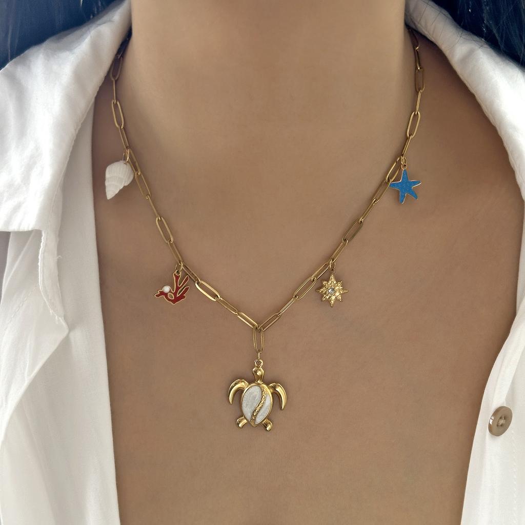 Fashion Stainless Steel Metal Conch Necklaces for Women Cute Shell Tassel Ceramic Fish Necklaces Party Daily Jewelry Gifts