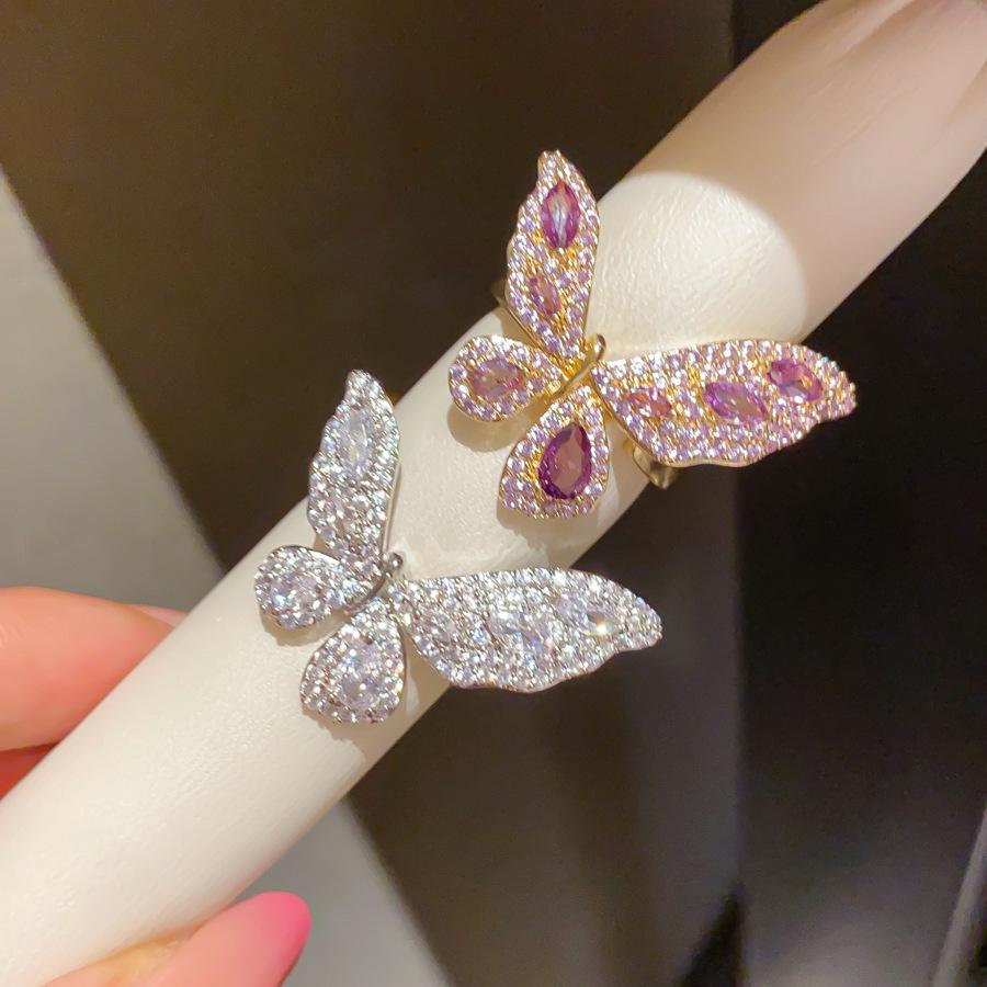 Butterfly Zirconia Open Ring: Retro Multi-layer Design for Women
