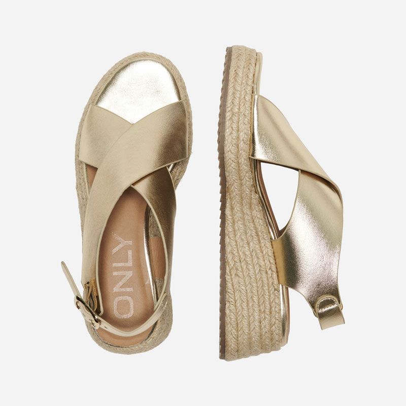 Shiny Minerva Espadrille Wedge Sandals with Buckle Woman ONLY