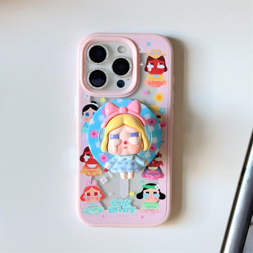 Korean Cute Cherry Girl Magnetic Stand Phone Case, suitable for iPhone 16 Pro 15 13 14 Pro Max, with stand, suitable for Magsafe