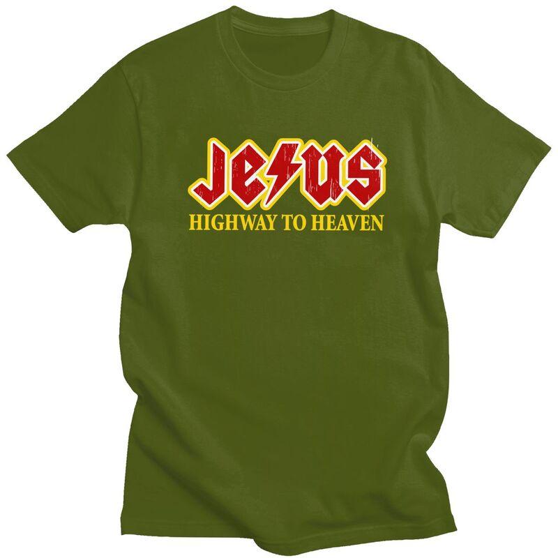 Custom Jesus Rocks Highway To Heaven T Shirts for Men 100 Cotton Tee Tops Tshirts Short Sleeve Fashion Tshirt Clothes