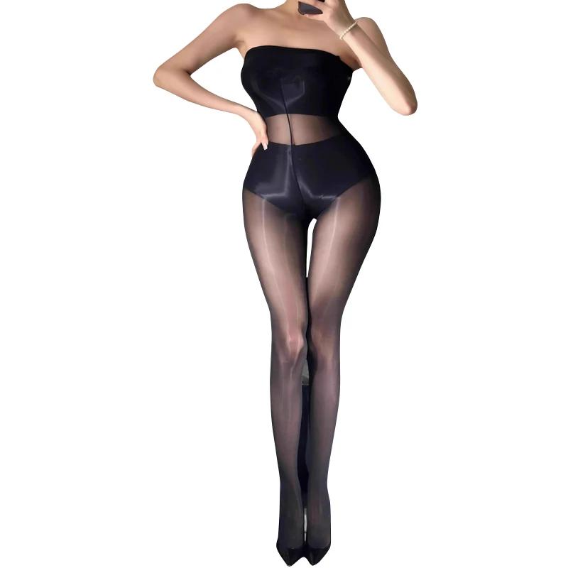 Women 8D Open Crotch Shining Shaping Bodystockings Shiny Glossy Oil Stockings Anti Hook Pantyhose Sexy Lingerie Tights
