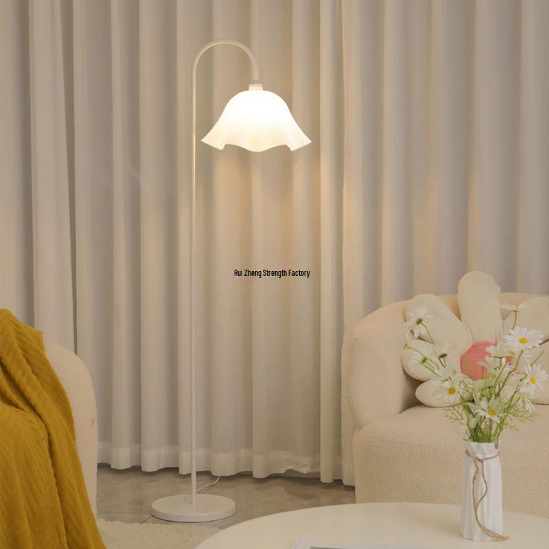 Nordic Flower-Inspired Cream Floor Lamp for Living Room or Bedside