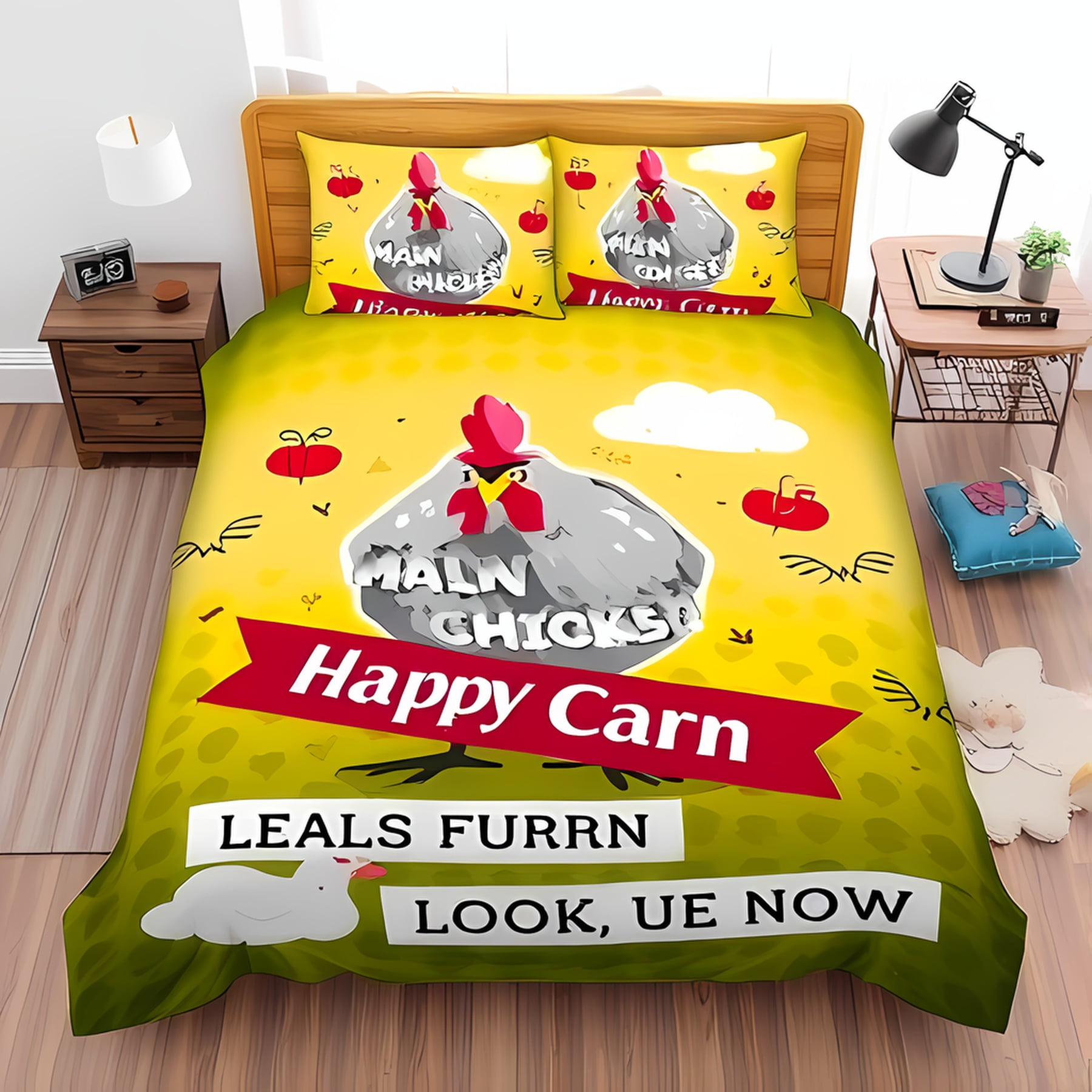

Carton Chicken Soft Duvet Cover for Children Kids Young Boys Young Girls,Lovely Roster Beding Set,Rustic Country Flower Leaves Warm Comforter Cover 135*200cm Eu-Single