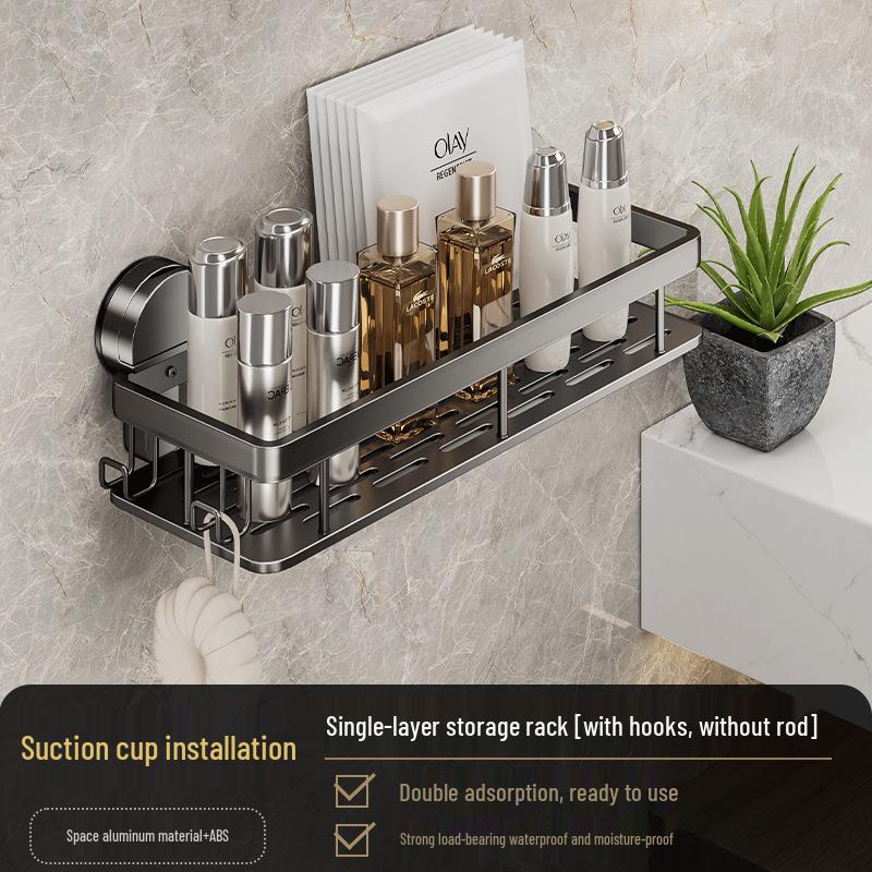 No-Drill Wall-Mounted Bathroom Storage Rack with Suction Cups