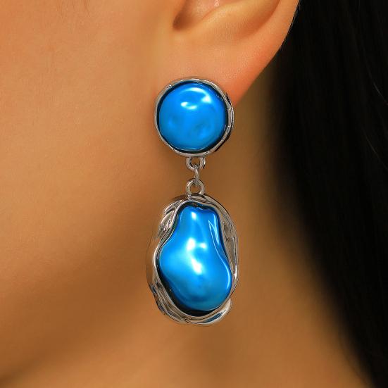 Yousheng 1 Pair Drop Earrings for Women, Irregular Baroque Imitation Pearl Design Stud Earrings, Double-Layered Pendant French Style Earrings for