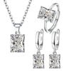 Set di Gioielli Romantici di Nicchia: Anello Rettangolare, Orecchini Quadrati, Collana con Pendente