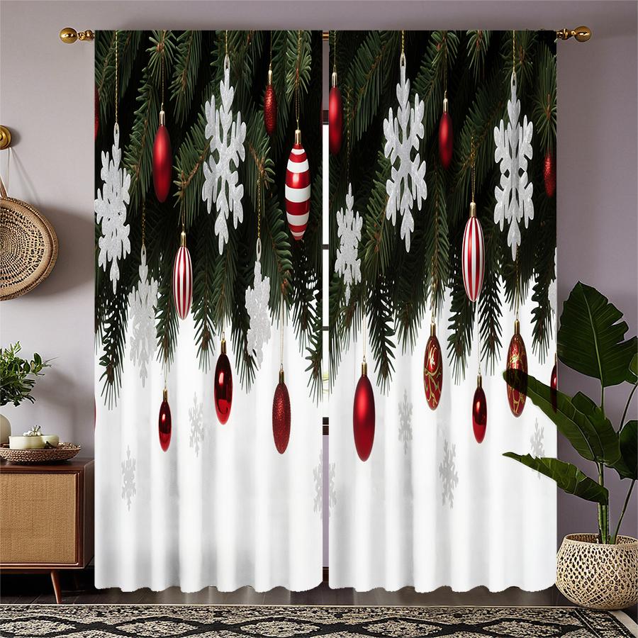 Christmas pine branch printed curtains   pole bag curtains   Christmas decorations   daily home decorations   room decorations