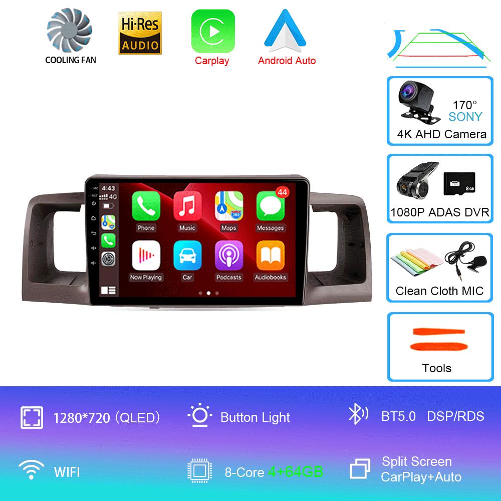 For Toyota Corolla E120 2000 - 2004 Car Radio Android 14 Carplay Multimedia Navigation Video DVD Autoradio Stereo 2din 4G+wifi