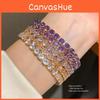 18 Karat Vergoldetes Quadratisches Zirkon Armreif Armband Für Damen Vintage Stil Modeaccessoire