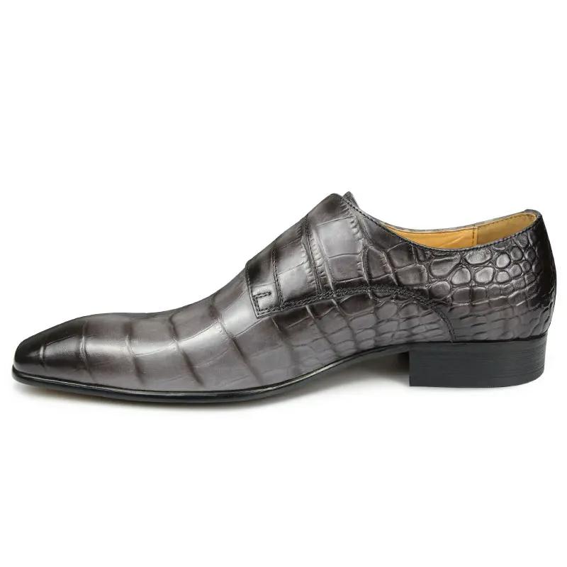 Fashion Men's Shoe Fashion Crocodile Printed For Office Wedding Party Handmade by Top Layer Cowhide Leather Comfortable Monk Style Shoes