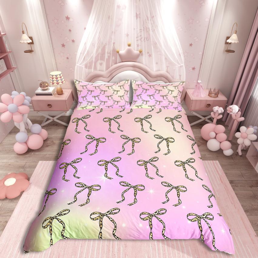 Homewish Kawaii Ribbon Bowknot Duvet Cover SetDreamy Princess Bedding SetCartoon Bow Comforter Cover Set
