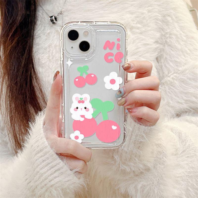 Pink Cherry Rabbit for iPhone17Promax Mobile Phone Case Apple 16 Niche 13/14 Transparent 15