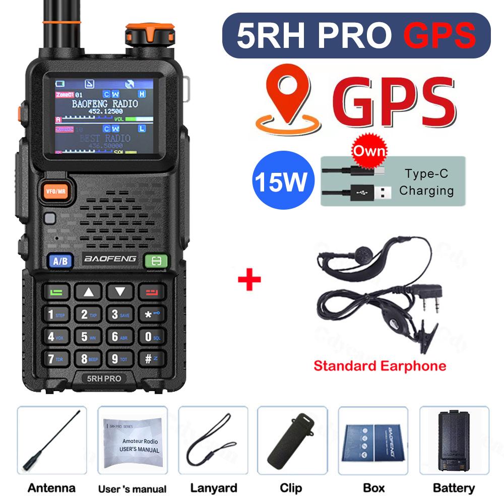 Baofeng 5RH PRO GPS vysielačka 15W Dlhá dosah Viacpásmová Bezdrôtová Kopírovanie frekvencie NOAA Typ-c Prenosná Obojsmerná rádiostanica USB Plug