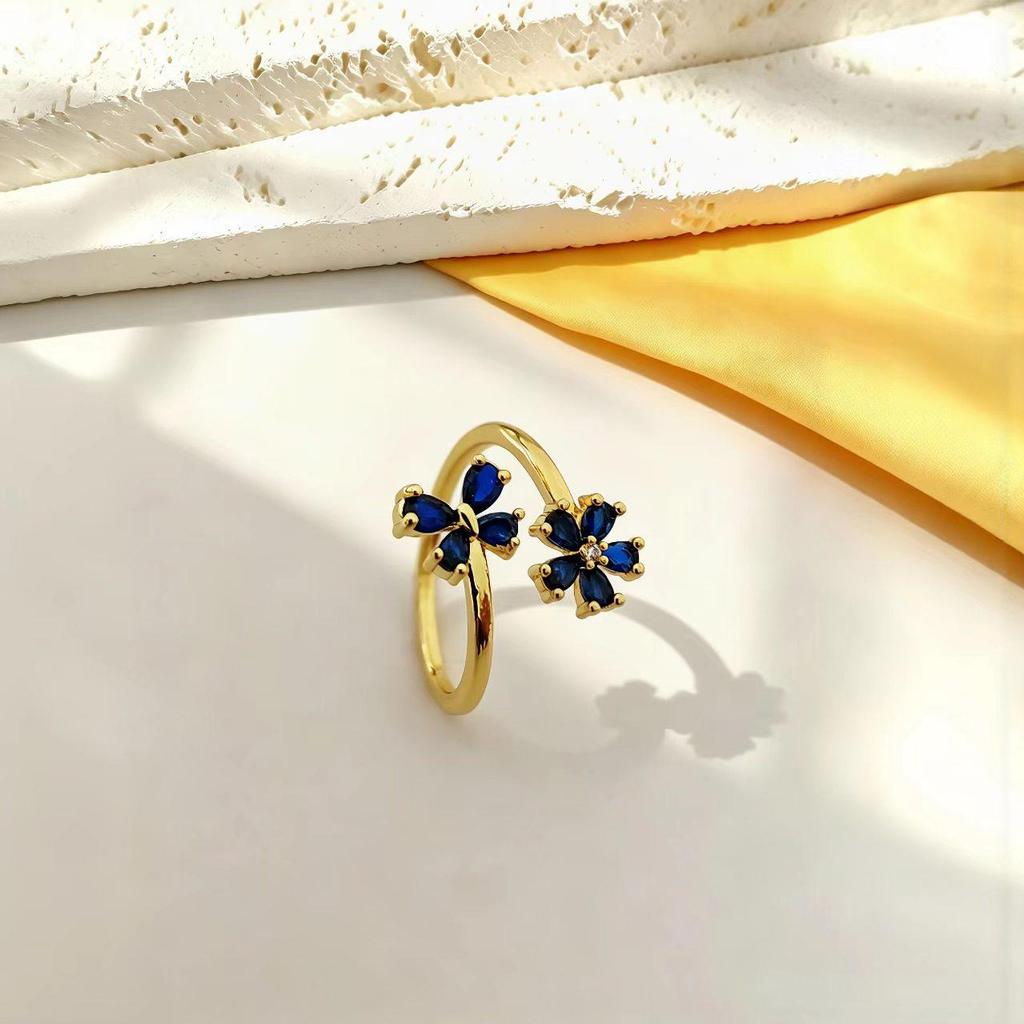 Korean Fashion Purple Zircon Butterfly Flower Adjustable Women's Ring