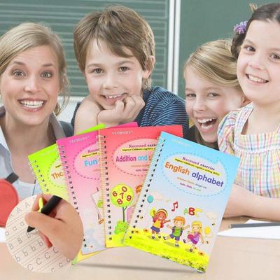 4 livres/ensembles livre d'écriture manuscrite crantée pour que les enfants puissent pratiquer des tours de magie cahier d'écriture cursive adapté aux enfants d'âge préscolaire