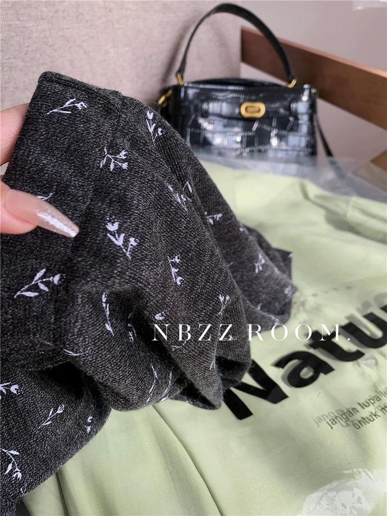 Gray Floral Micro-Flare Women's Pants, Size 26, Thin Style, Elastic High Waist, Korean Age-Reducing, Casual Slim Fit, Spring/Autumn.