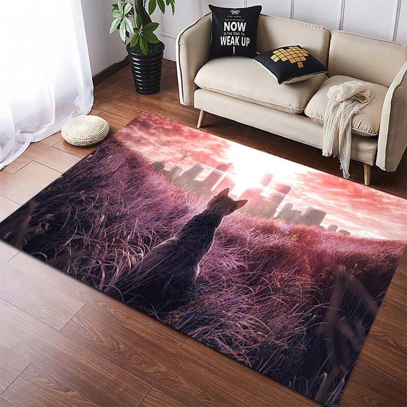 White Cat on Roof at Starry Night Area Rug, Animal Print Non-Slip Floor Mat 40x60cm( 15x23in )