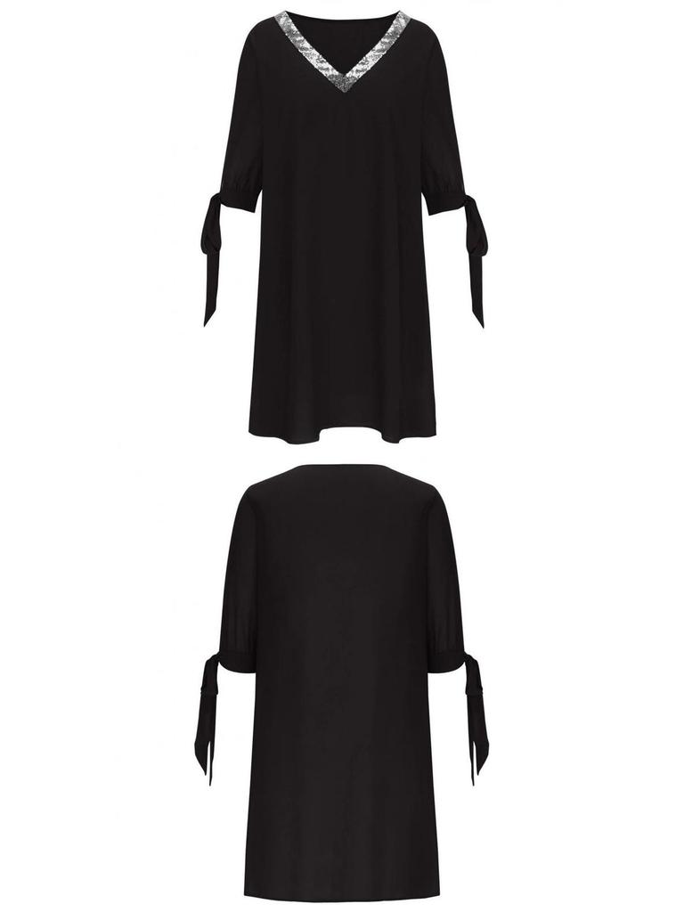 2026 Spring/Summer Plus Size Off-Shoulder V-Neck Sequin Chiffon Dress