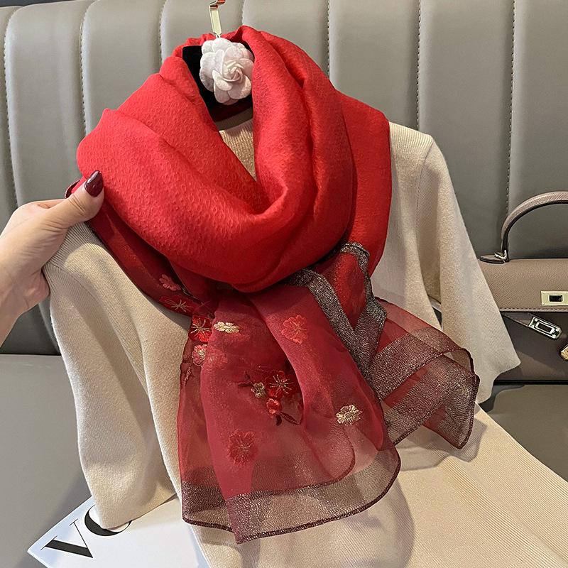 Silk wool Shawls Scarf for Lady Large Floral Beach Stoles Foulard Female Hijab Thin Bufanda Scarves Women Luxury Pashmina Wraps